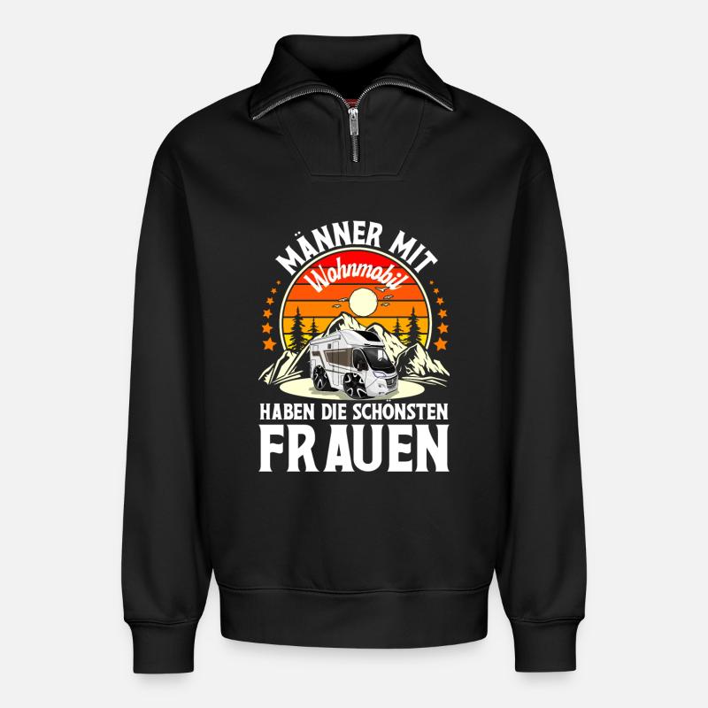 Camping Camper Campen - Relaxed Unisex Organic Half Zip Sweatshirt – von SPREAD - Schwarz