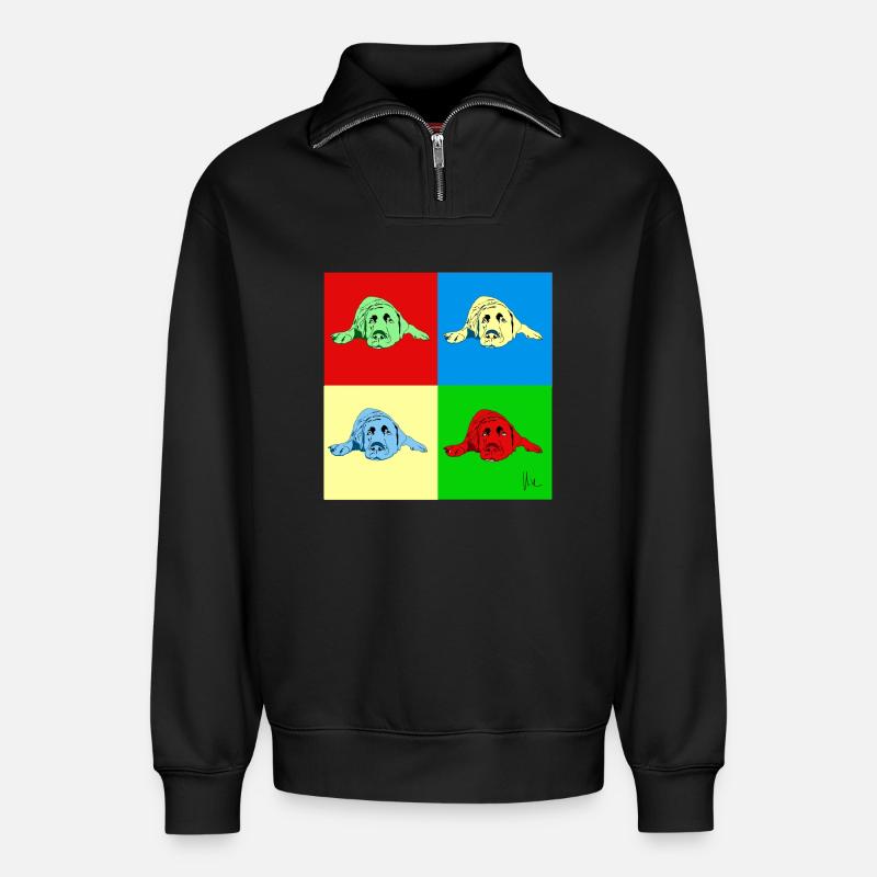 Labrador - Relaxed Unisex Organic Half Zip Sweatshirt – von SPREAD - Schwarz