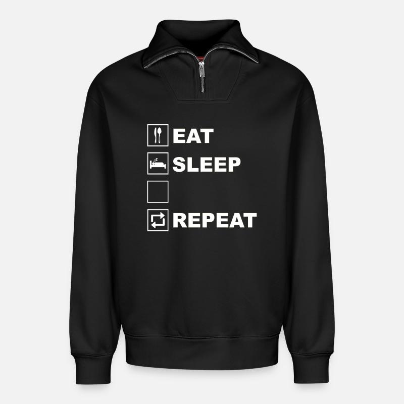 Eat Sleep Repeat Icon Layout - Relaxed Unisex Organic Half Zip Sweatshirt – von SPREAD - Schwarz