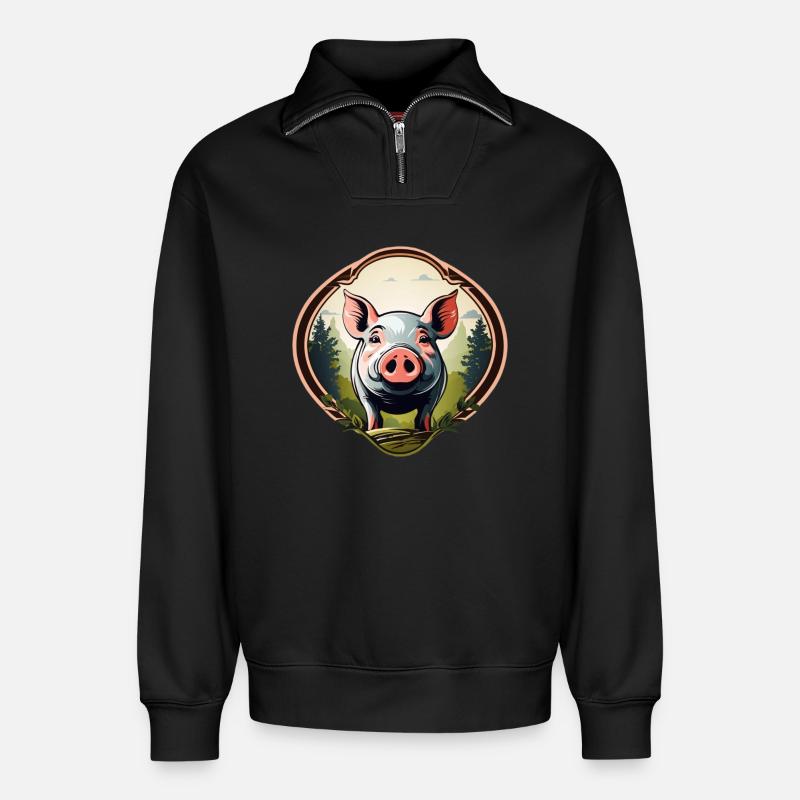 Glücksschwein - Relaxed Unisex Organic Half Zip Sweatshirt – von SPREAD - Schwarz
