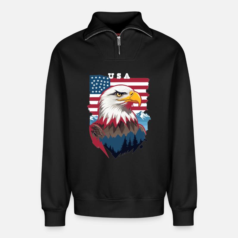 Bald eagle - Relaxed Unisex Organic Half Zip Sweatshirt – by SPREAD - black