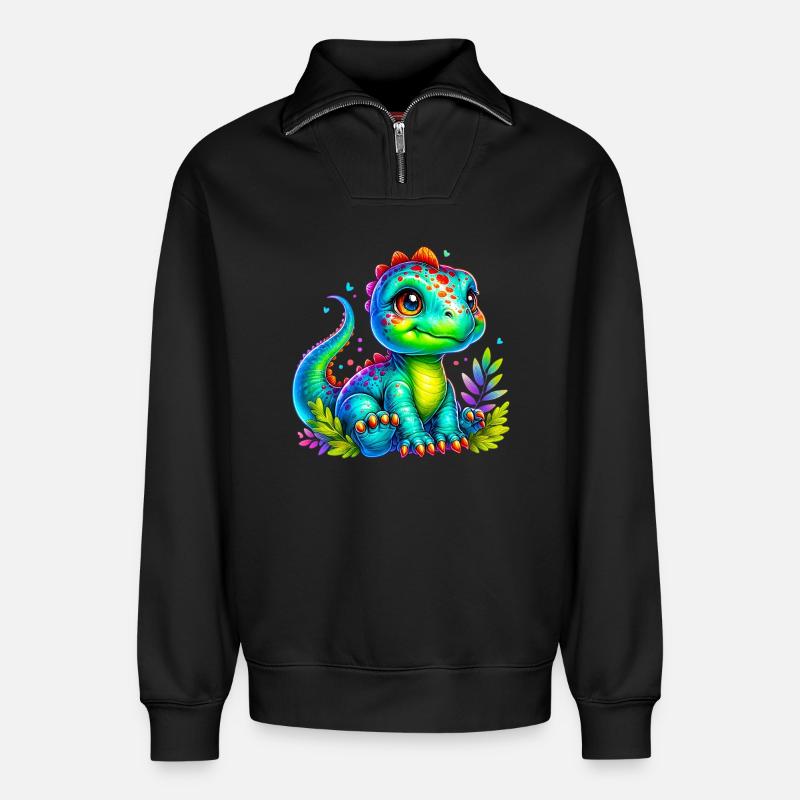 Dinosaurier - Relaxed Unisex Organic Half Zip Sweatshirt – von SPREAD - Schwarz