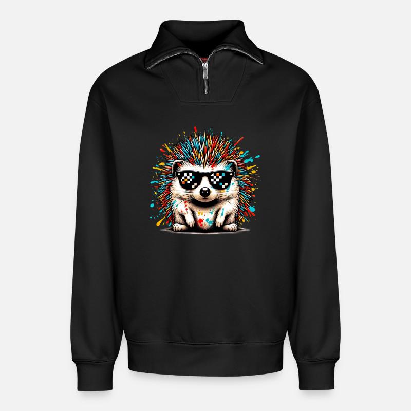 Igel mit Sonnenbrille - Relaxed Unisex Organic Half Zip Sweatshirt – von SPREAD - Schwarz