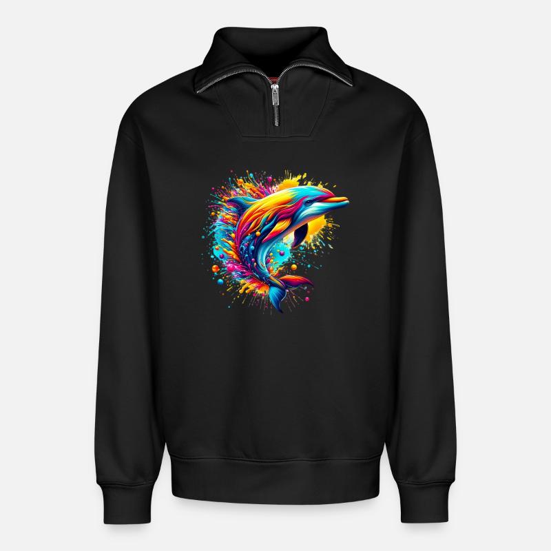 Delfin - Relaxed Unisex Organic Half Zip Sweatshirt – von SPREAD - Schwarz