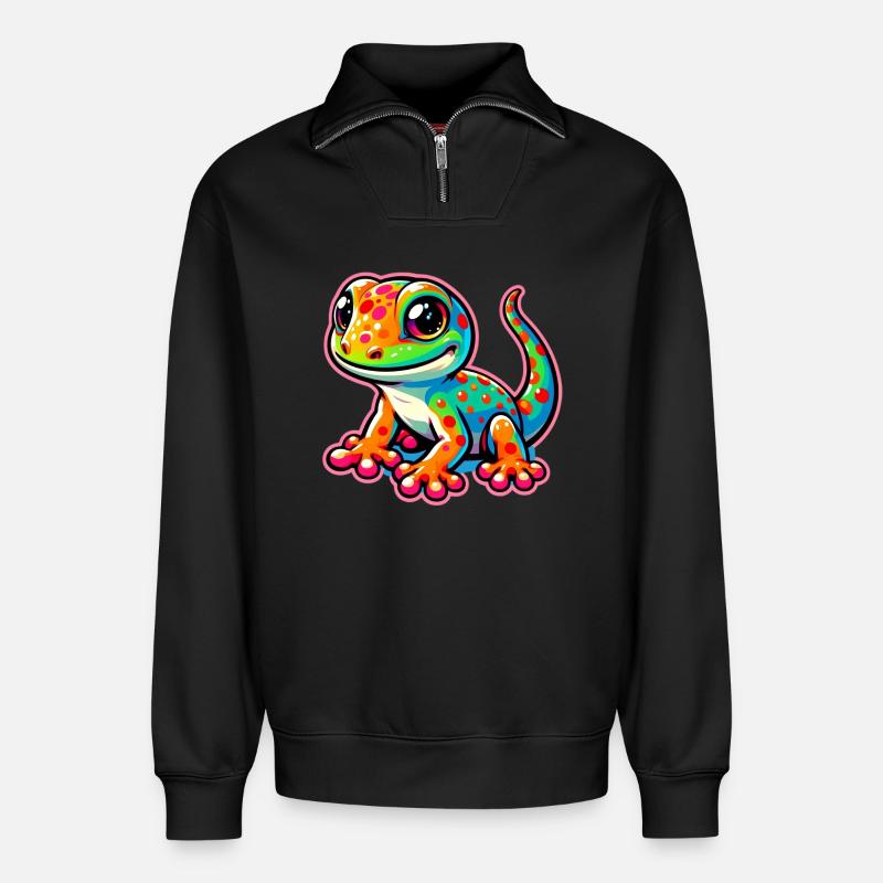 Gecko - Sweat unisexe décontracté en coton biologique à demi-zip – de SPREAD - noir