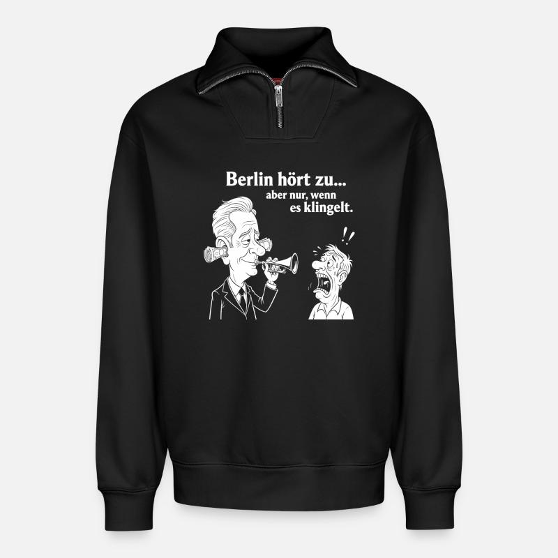 Berlin hört zu - Relaxed Unisex Organic Half Zip Sweatshirt – von SPREAD - Schwarz