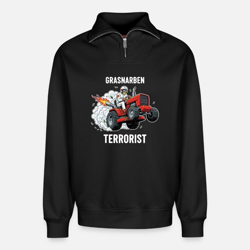 Grasnarben-Terrorist - Relaxed Unisex Organic Half Zip Sweatshirt – von SPREAD - Schwarz