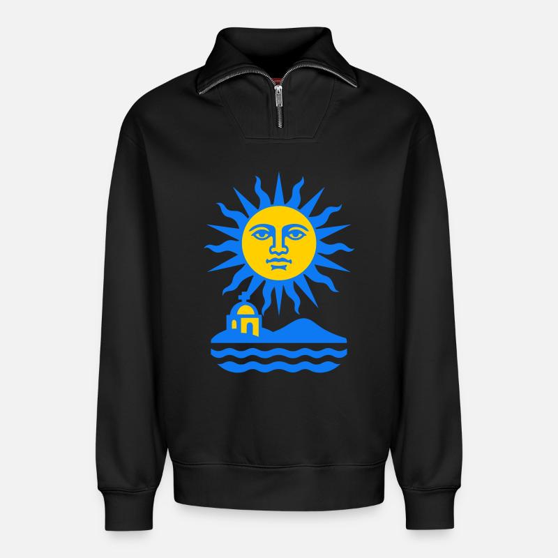Grèce Sun Art - Sweat unisexe décontracté en coton biologique à demi-zip – de SPREAD - noir