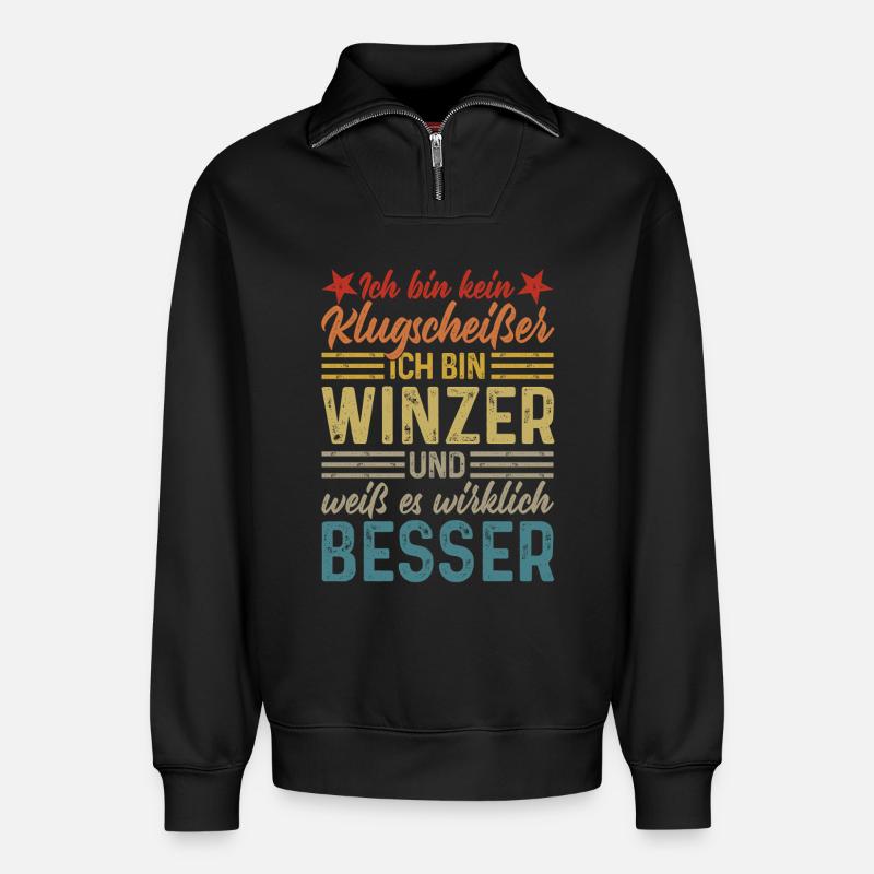 Winemaker - Not a smartass - Relaxed Unisex Organic Half Zip Sweatshirt – by SPREAD - black