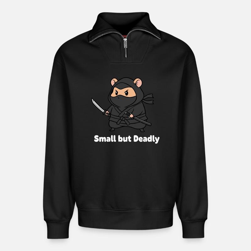 Kleiner Ninja mit Schwert - Relaxed Unisex Organic Half Zip Sweatshirt – von SPREAD - Schwarz