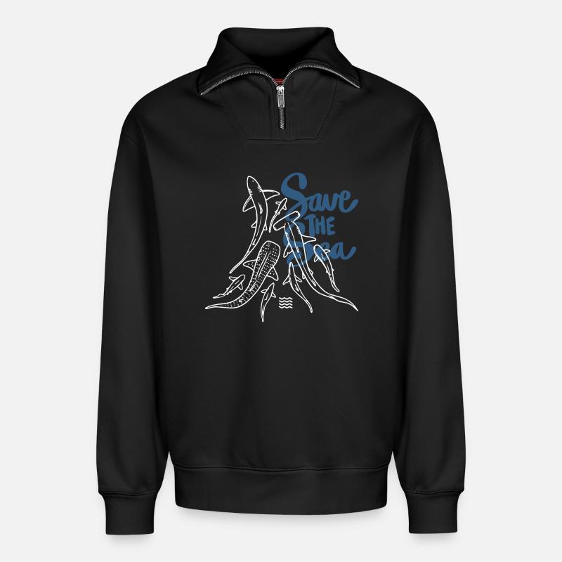 Save The Ocean Line Kunst - Relaxed Unisex Organic Half Zip Sweatshirt – von SPREAD - Schwarz