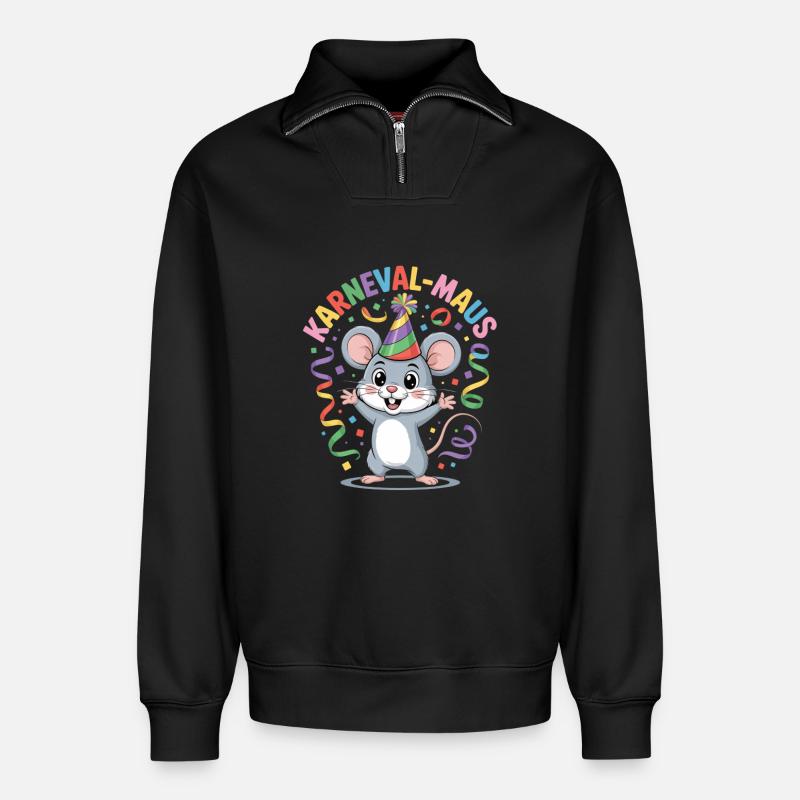 SOURIS DE CARNAVAL - Sweat unisexe décontracté en coton biologique à demi-zip – de SPREAD - noir