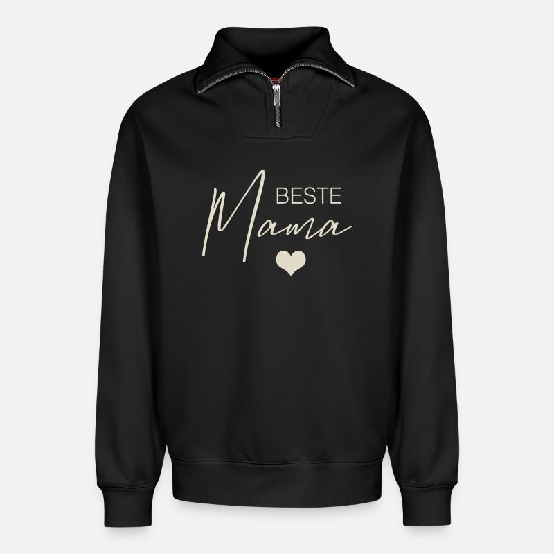 Beste Mama - Relaxed Unisex Organic Half Zip Sweatshirt – von SPREAD - Schwarz