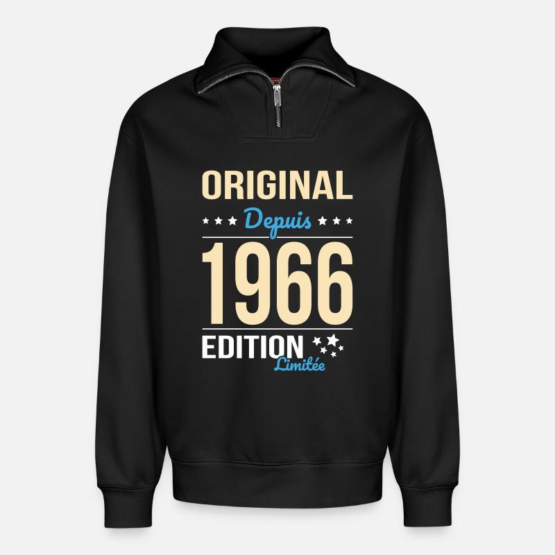 Original seit 1966 – 60-jähriges Jubiläum - Relaxed Unisex Organic Half Zip Sweatshirt – von SPREAD - Schwarz