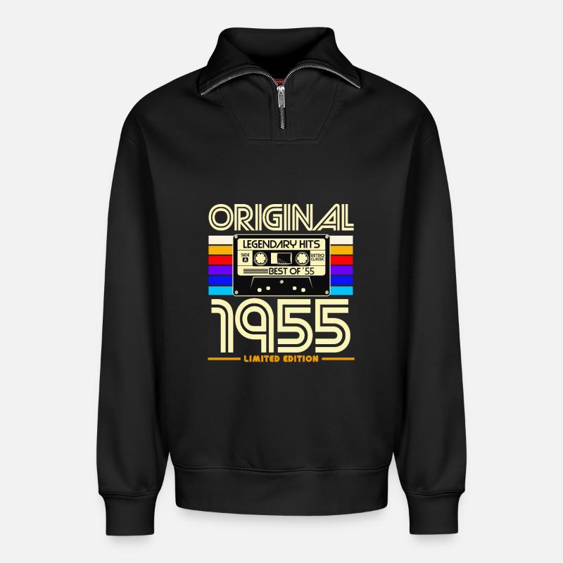 Originale Retro-Hits von 1955 - Relaxed Unisex Organic Half Zip Sweatshirt – von SPREAD - Schwarz