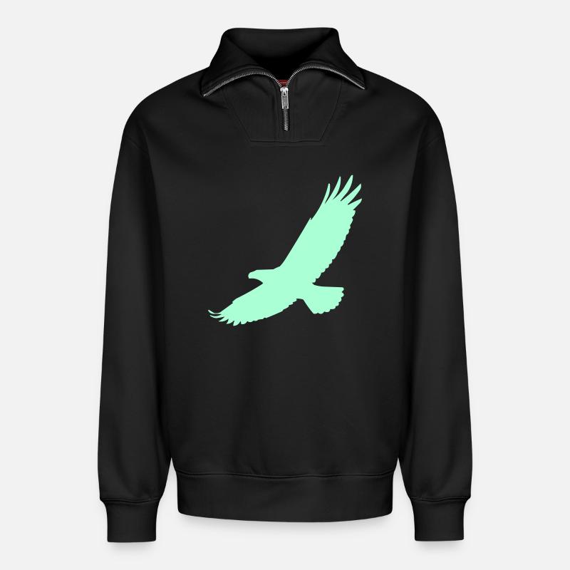Falke im Flug - Relaxed Unisex Organic Half Zip Sweatshirt – von SPREAD - Schwarz
