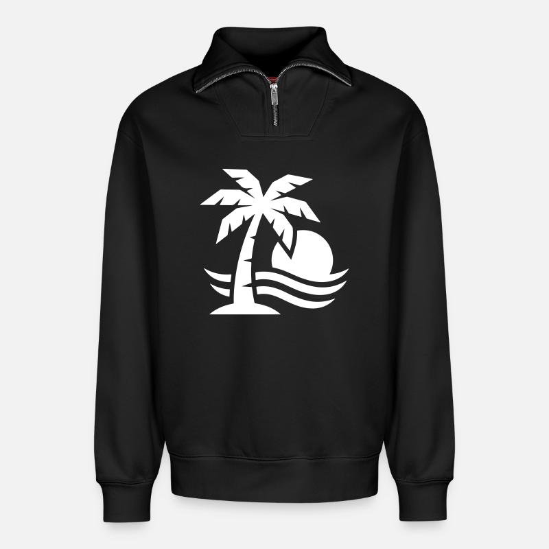 Palm Tree Beach Sun - Sweat unisexe décontracté en coton biologique à demi-zip – de SPREAD - noir