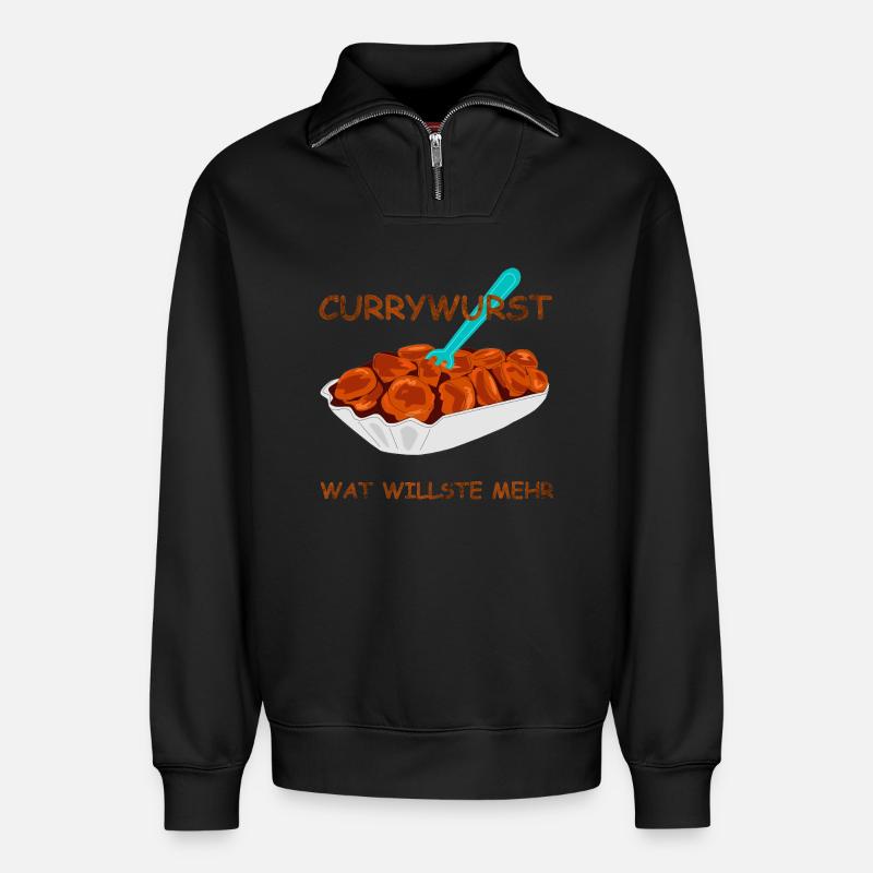 speise currywurst spruch - Relaxed Unisex Organic Half Zip Sweatshirt – von SPREAD - Schwarz