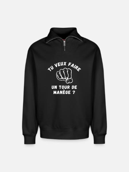 bagarre, boxe, boxeur - Sweat unisexe décontracté en coton biologique à demi-zip – de SPREAD - noir