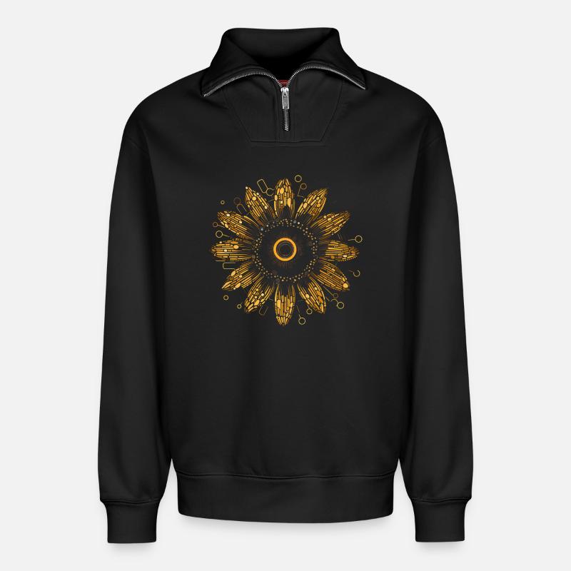Boho Sunflower Mandala Pattern - Relaxed Unisex Organic Half Zip Sweatshirt – by SPREAD - black