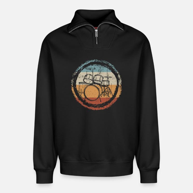 Retro Drum Circle Stamp - Relaxed Unisex Organic Half Zip Sweatshirt – by SPREAD - black