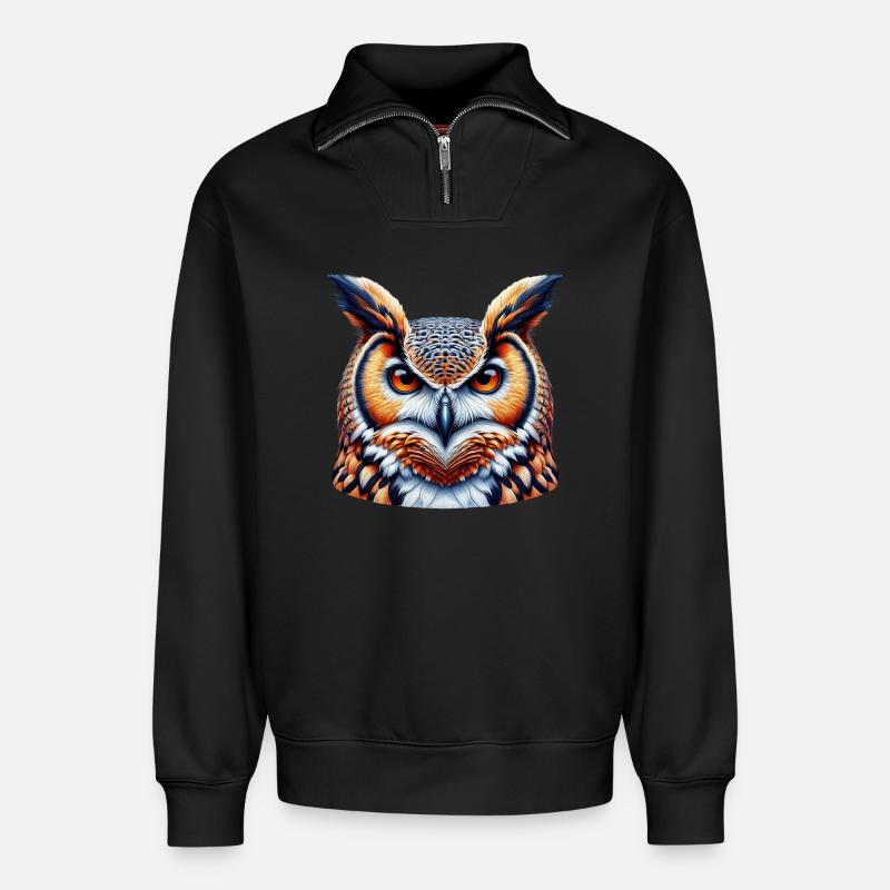 Eule - Relaxed Unisex Organic Half Zip Sweatshirt – von SPREAD - Schwarz