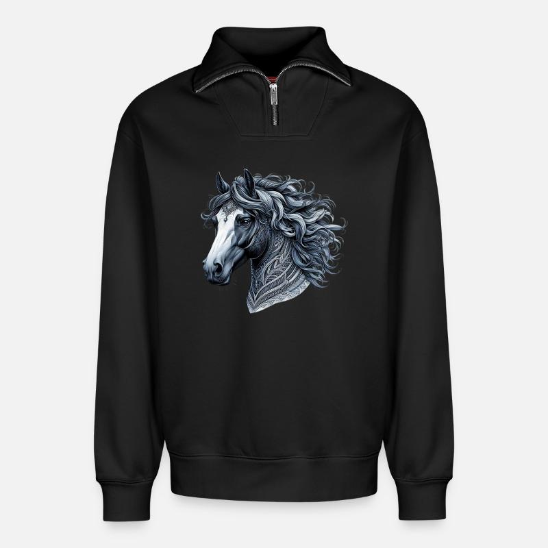 Pferd - Relaxed Unisex Organic Half Zip Sweatshirt – von SPREAD - Schwarz