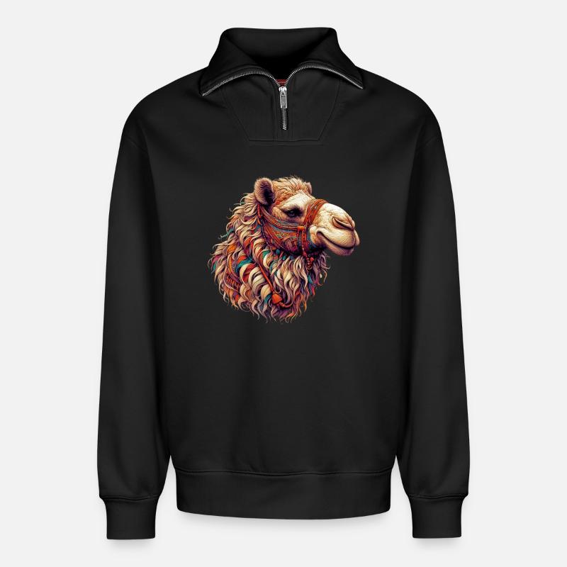 Camel - Relaxed Unisex Organic Half Zip Sweatshirt – by SPREAD - black