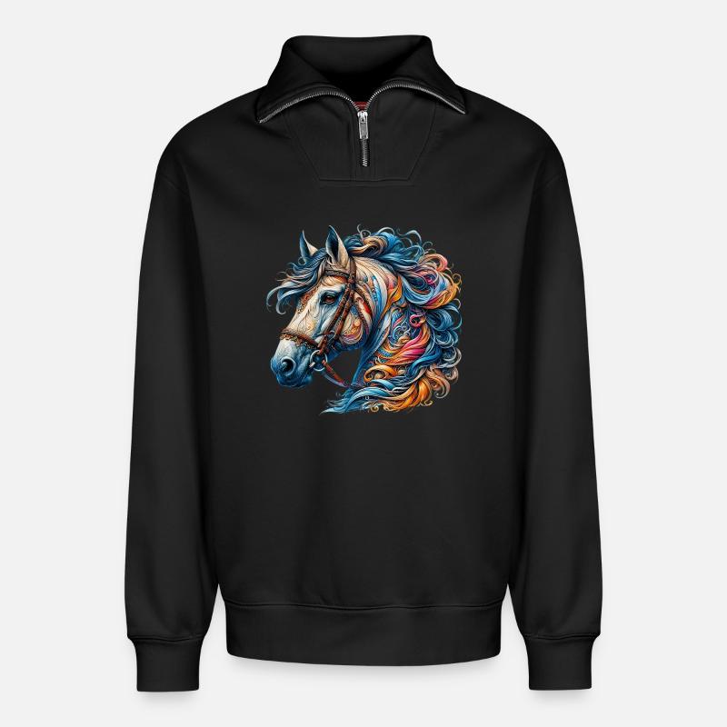 Cheval - Sweat unisexe décontracté en coton biologique à demi-zip – de SPREAD - noir