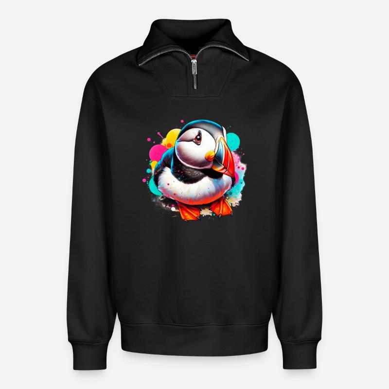Macareux - Sweat unisexe décontracté en coton biologique à demi-zip – de SPREAD - noir