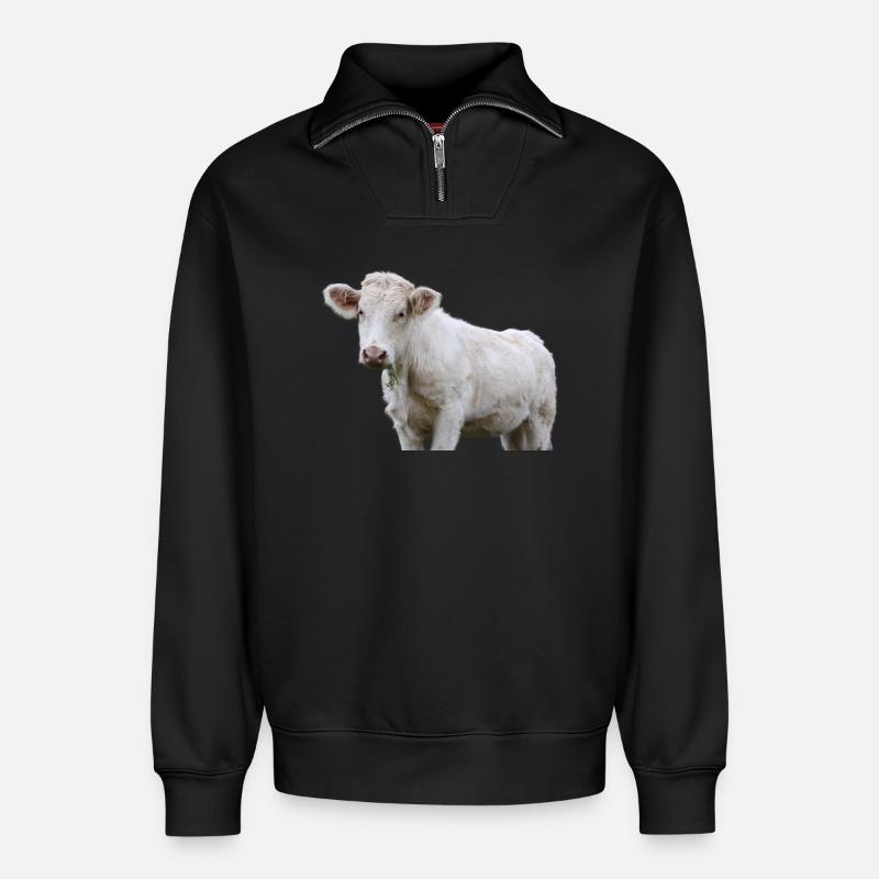 Kuh - Relaxed Unisex Organic Half Zip Sweatshirt – von SPREAD - Schwarz