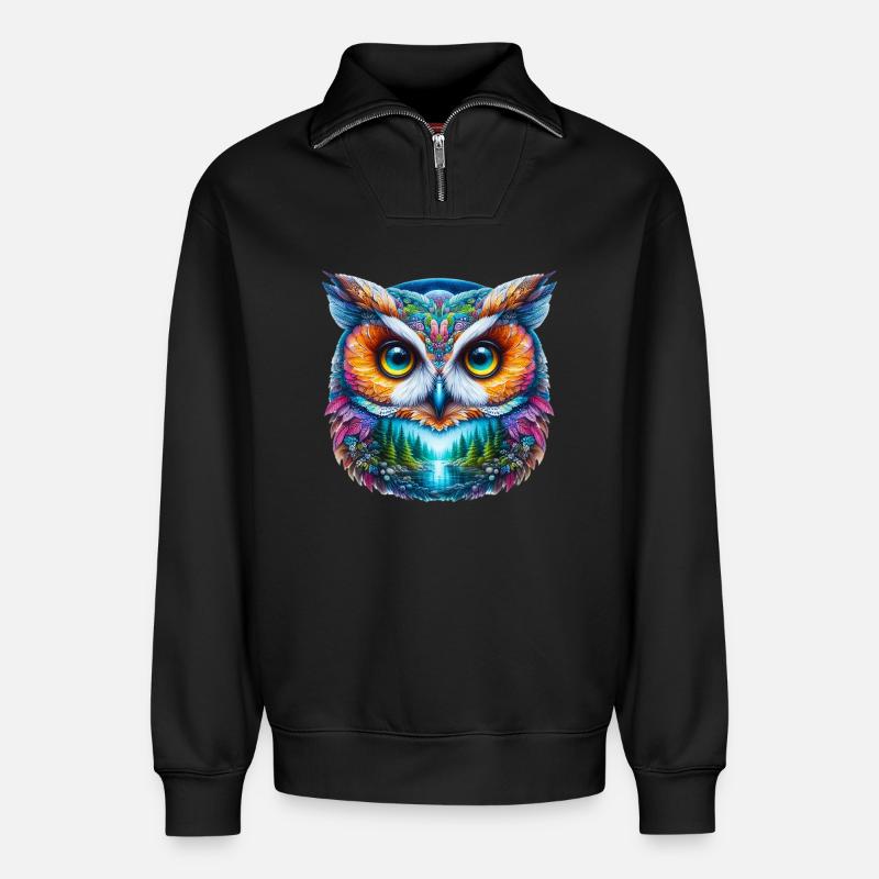 Eule - Relaxed Unisex Organic Half Zip Sweatshirt – von SPREAD - Schwarz