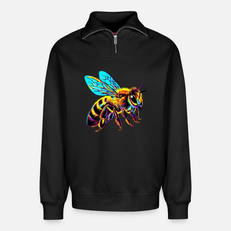 Bee - Relaxed Unisex Organic Half Zip Sweatshirt – by SPREAD - black