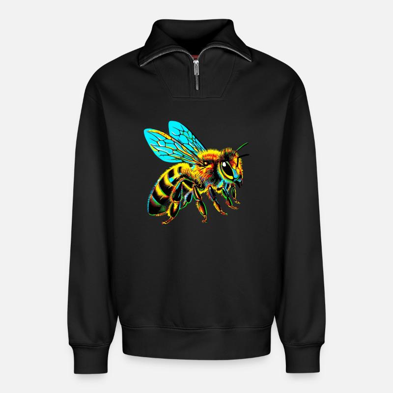 Bee - Relaxed Unisex Organic Half Zip Sweatshirt – by SPREAD - black
