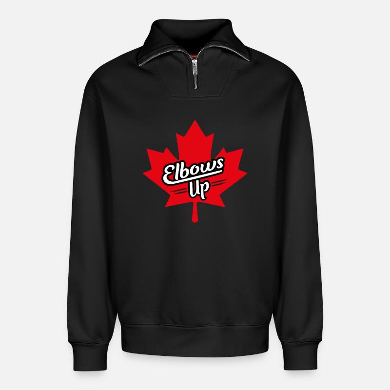 Elbows Up Maple Leaf Design - Relaxed Unisex Organic Half Zip Sweatshirt – von SPREAD - Schwarz