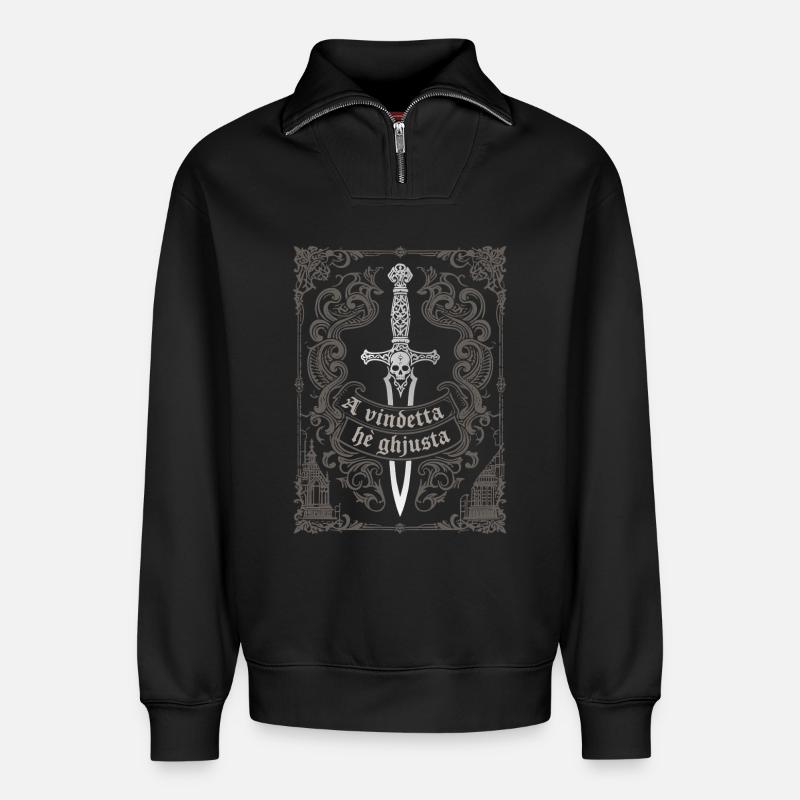 A vindetta hè ghjusta - Sweat unisexe décontracté en coton biologique à demi-zip – de SPREAD - noir