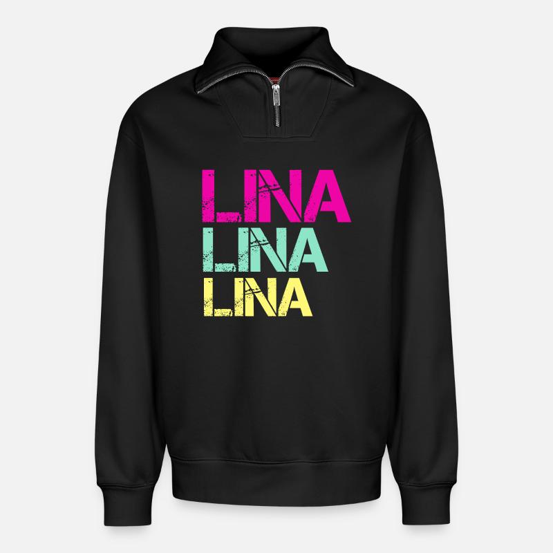 LINA Neon Triptych - Relaxed Unisex Organic Half Zip Sweatshirt – von SPREAD - Schwarz