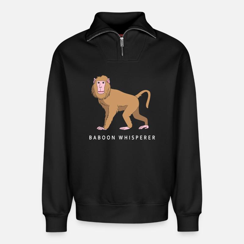 Baboon Baboon Primate Monkey Monkey - Relaxed Unisex Organic Half Zip Sweatshirt – by SPREAD - black