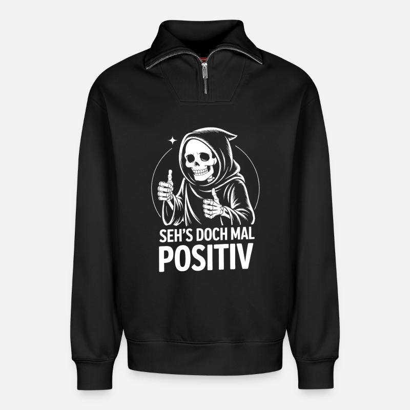 Seh's Doch Mal Positiv Grim Reaper - Relaxed Unisex Organic Half Zip Sweatshirt – von SPREAD - Schwarz