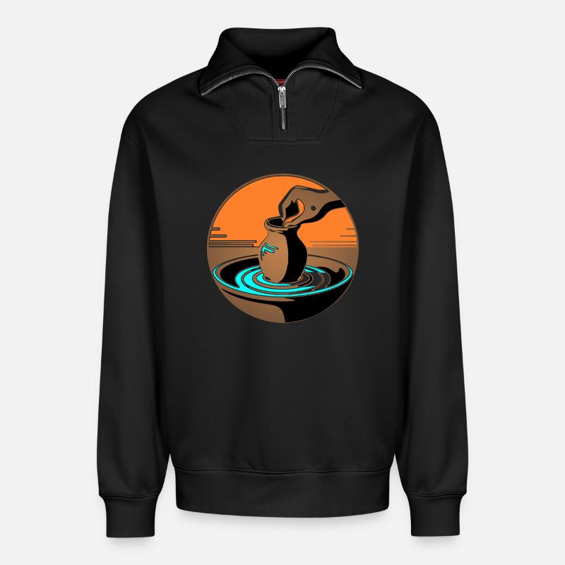 Zen Pottery Master – Blaue Ausgabe - Relaxed Unisex Organic Half Zip Sweatshirt – von SPREAD - Schwarz
