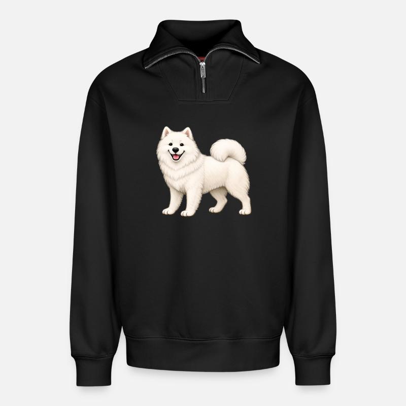 Weißer, pelziger Samojeden - Relaxed Unisex Organic Half Zip Sweatshirt – von SPREAD - Schwarz