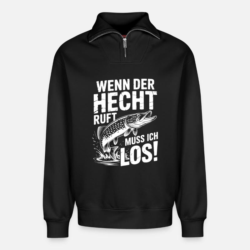 Der Hecht ruft! - Relaxed Unisex Organic Half Zip Sweatshirt – von SPREAD - Schwarz