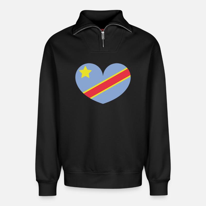Congo heart flag - Relaxed Unisex Organic Half Zip Sweatshirt – by SPREAD - black