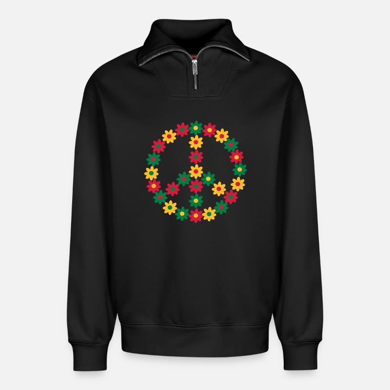 Rasta & Peace - Relaxed Unisex Organic Half Zip Sweatshirt – by SPREAD - black