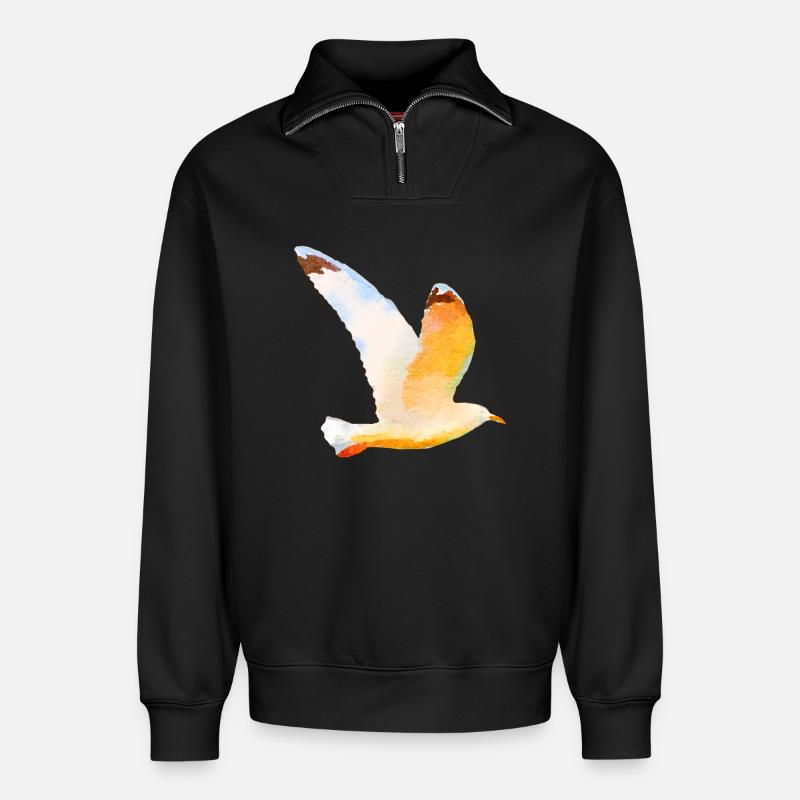 gull - Relaxed Unisex Organic Half Zip Sweatshirt – by SPREAD - black