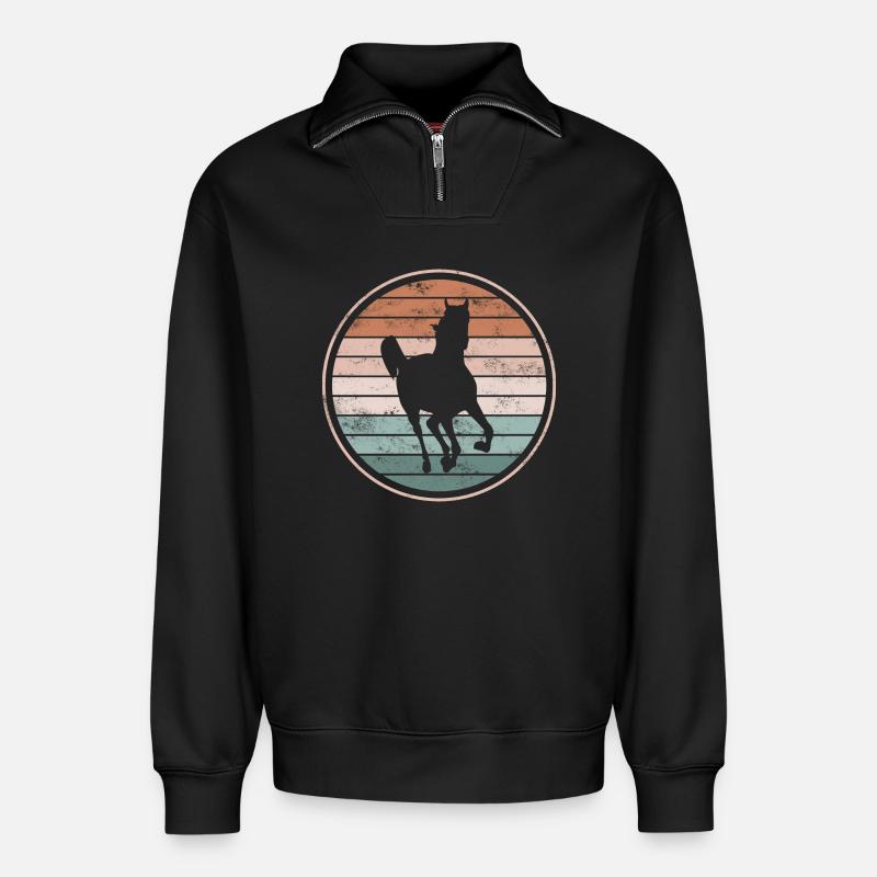 Pferd Pferde - Relaxed Unisex Organic Half Zip Sweatshirt – von SPREAD - Schwarz