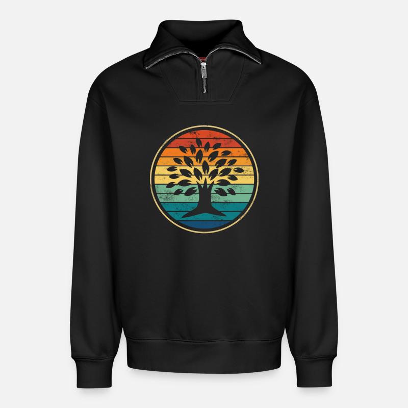 tree - Relaxed Unisex Organic Half Zip Sweatshirt – by SPREAD - black