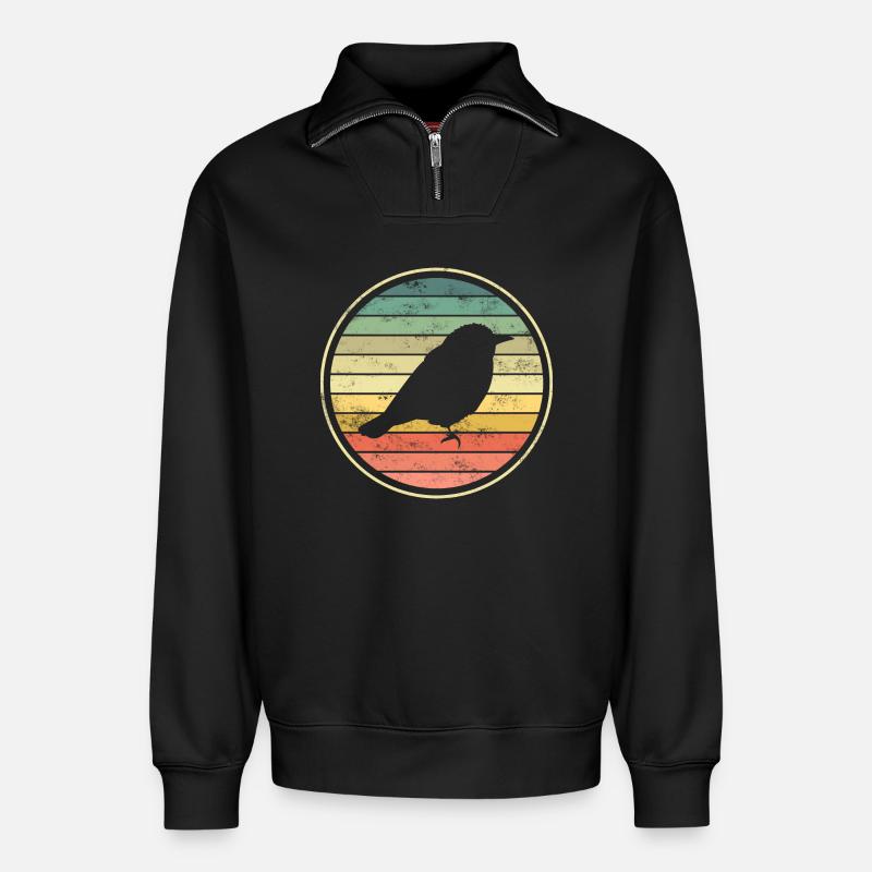 oiseaux oiseaux - Sweat unisexe décontracté en coton biologique à demi-zip – de SPREAD - noir
