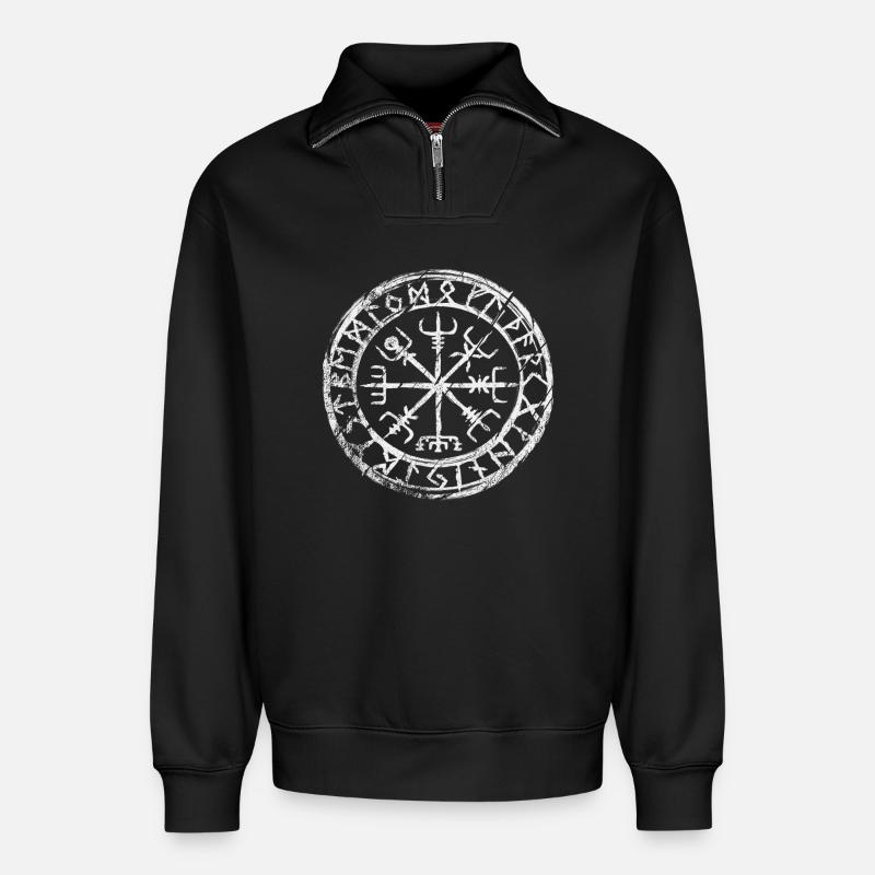 Vegvisir - Relaxed Unisex Organic Half Zip Sweatshirt – von SPREAD - Schwarz