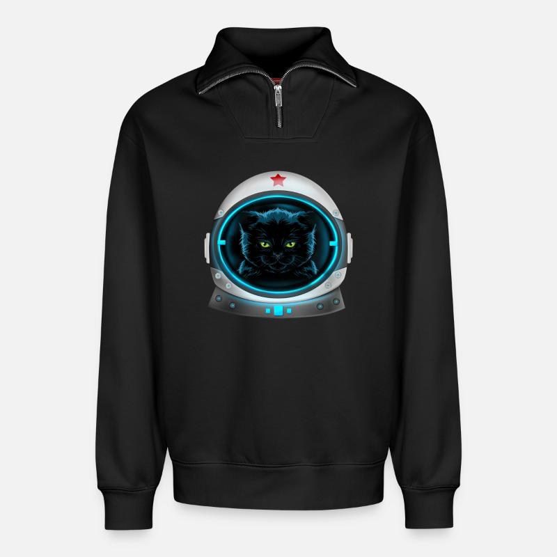 angry space cat astronaut - Relaxed Unisex Organic Half Zip Sweatshirt – by SPREAD - black